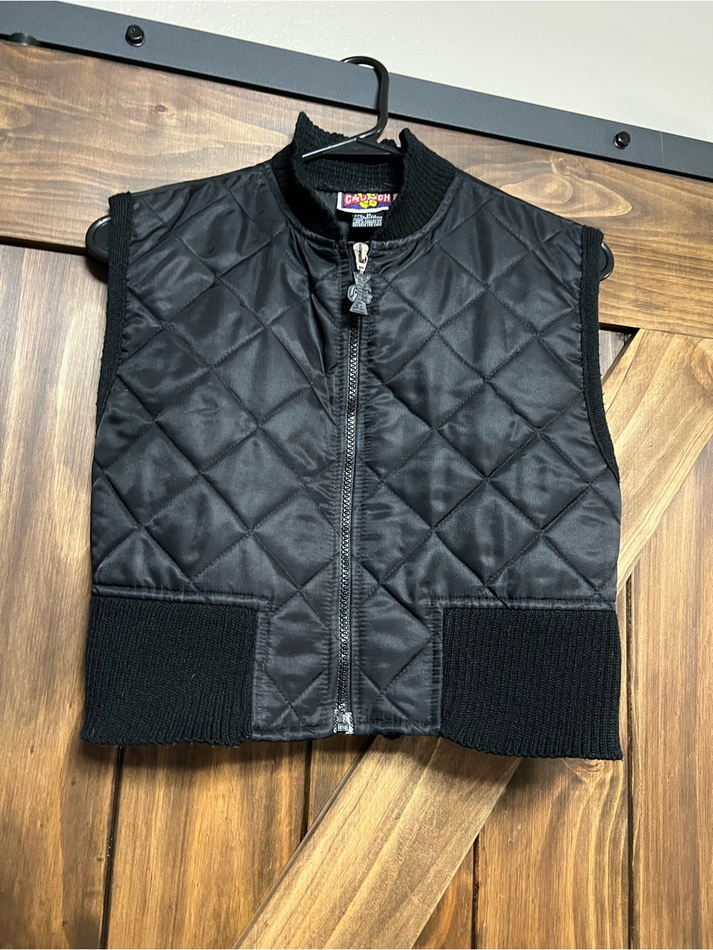 Vintage Crunch Gym Quilted Cropped Vest Black Bomber Jacket M